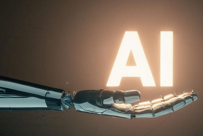 Photorealistic,Robotic,Minimalistic,Tech,Hand,Holding,The,Letters,Ai,In